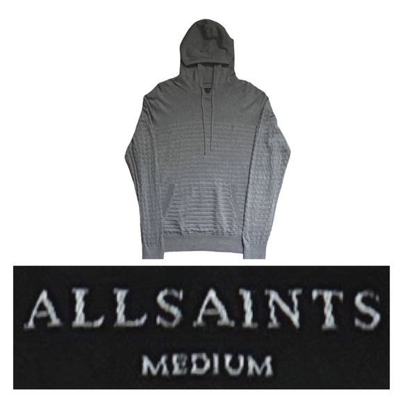 All Saints Other - ALLSAINTS LOGO WHERRY SWEATER HOODIE 100% COTTON GRAY W/ KANGAROO POCKET